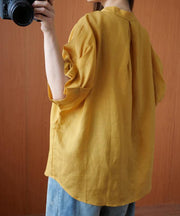 Art v neck Batwing Sleeve summer clothes design yellow blouse - bagstylebliss