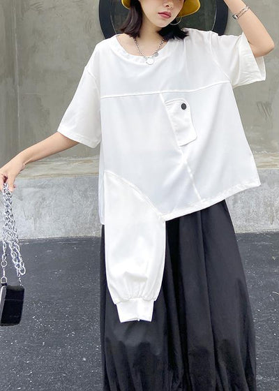Art white Tunic o neck asymmetric oversized summer top - bagstylebliss