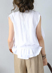 Art white cotton Shirts stand collar sleeveless Dresses summer shirts - bagstylebliss