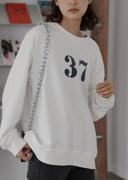 Art white cotton shirts alphabet prints Plus Size Clothing fall shirt - bagstylebliss