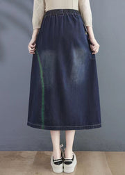 Art Navy Embroidered Hole Summer Denim Skirt