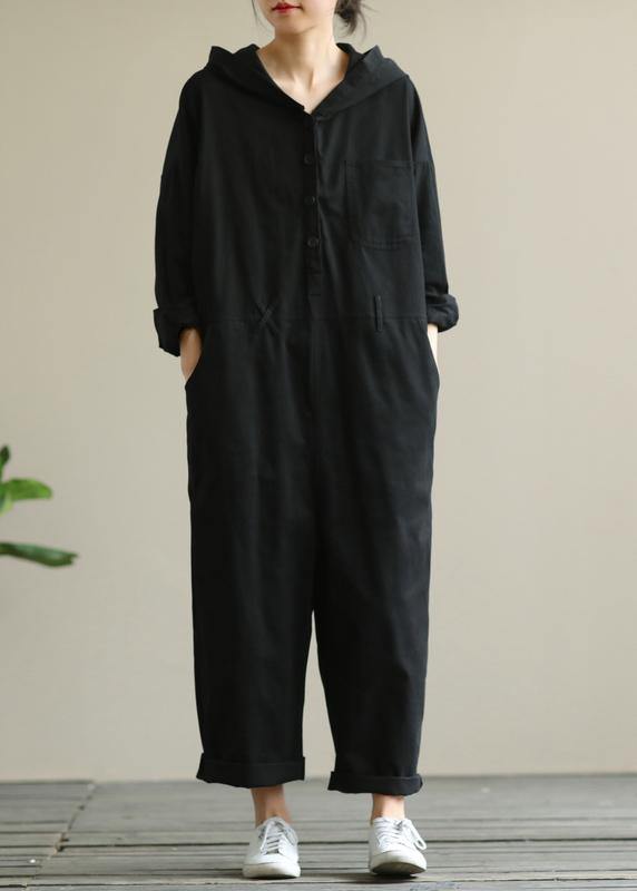 Artistic hooded black all-match long-sleeved casual nine-point jumpsuit - bagstylebliss