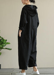 Artistic hooded black all-match long-sleeved casual nine-point jumpsuit - bagstylebliss