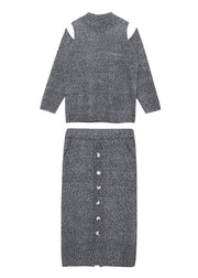 Autumn Knitted Gray Set Women's Two-piece Skirt New Sweater Skirt Set - bagstylebliss