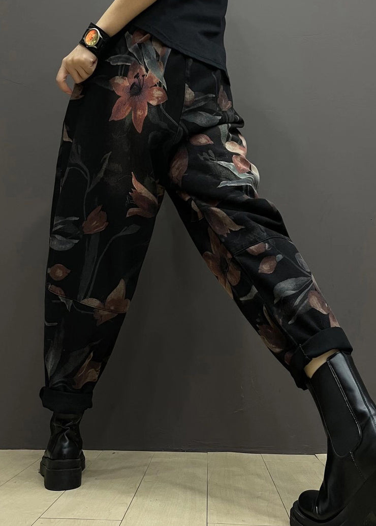 Autumn New Printed Denim Elastic Waist Harlan Pants