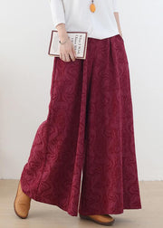 Autumn and winter Retro Red jacquard thickened women's wide leg pants - bagstylebliss