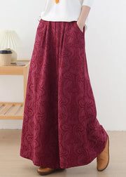 Autumn and winter Retro Red jacquard thickened women's wide leg pants - bagstylebliss