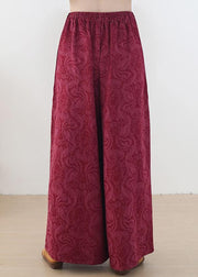 Autumn and winter Retro Red jacquard thickened women's wide leg pants - bagstylebliss