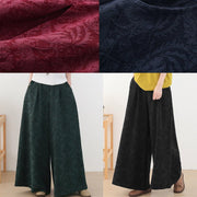 Autumn and winter Retro Red jacquard thickened women's wide leg pants - bagstylebliss