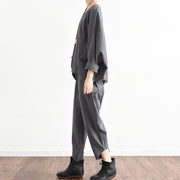 Autumn outfits gray stylish linen tops and causal linen pants tow pieces linen