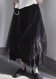 BLACK PLEATED Double Layer Design With Elastic Waist Skirt On Both Sides - bagstylebliss