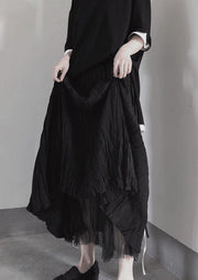 BLACK PLEATED Double Layer Design With Elastic Waist Skirt On Both Sides - bagstylebliss