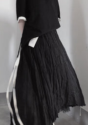 BLACK PLEATED Double Layer Design With Elastic Waist Skirt On Both Sides - bagstylebliss