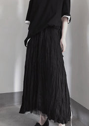 BLACK PLEATED Double Layer Design With Elastic Waist Skirt On Both Sides - bagstylebliss