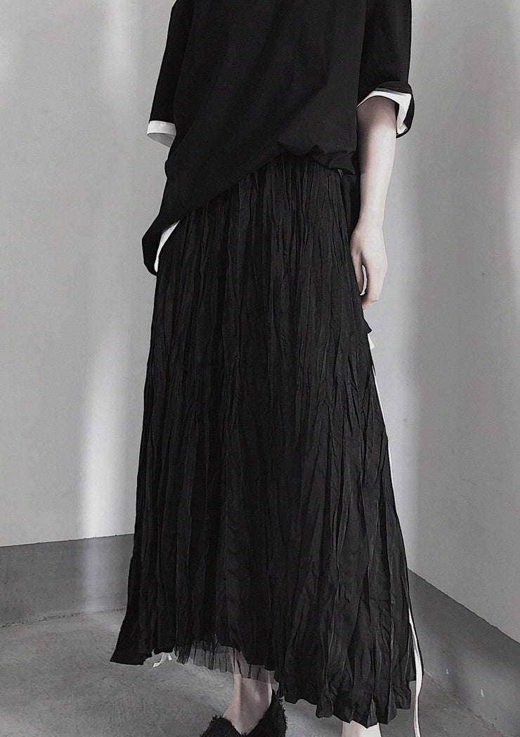 BLACK PLEATED Double Layer Design With Elastic Waist Skirt On Both Sides - bagstylebliss