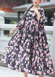 Beach Black Print Chiffon Clothes Plus Size Ideas O Neck Half Sleeve Summer Dress - bagstylebliss