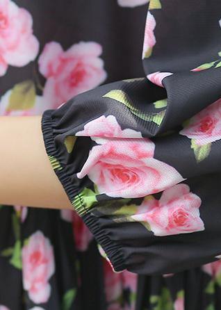 Beach Black Print Chiffon Clothes Plus Size Ideas O Neck Half Sleeve Summer Dress - bagstylebliss
