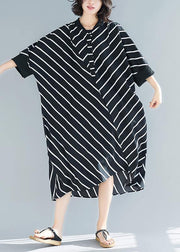 Beautiful Asymmetric Spring Black Striped Robes Dresses - bagstylebliss