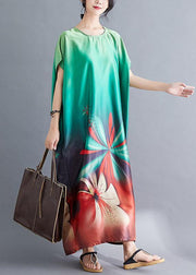 Beautiful Batwing Sleeve Wardrobes pattern green prints Maxi Dresses summer - bagstylebliss