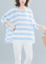 Beautiful Batwing Sleeve chiffon clothes For Women Casual Tutorials blue striped loose tops Summer - bagstylebliss