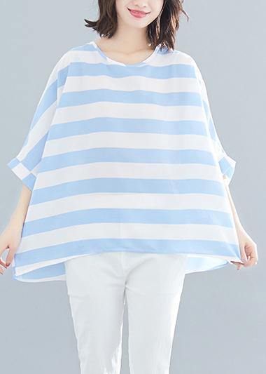 Beautiful Batwing Sleeve chiffon clothes For Women Casual Tutorials blue striped loose tops Summer - bagstylebliss