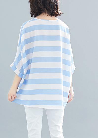 Beautiful Batwing Sleeve chiffon clothes For Women Casual Tutorials blue striped loose tops Summer - bagstylebliss