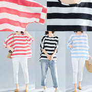 Beautiful Batwing Sleeve chiffon clothes For Women Casual Tutorials blue striped loose tops Summer - bagstylebliss