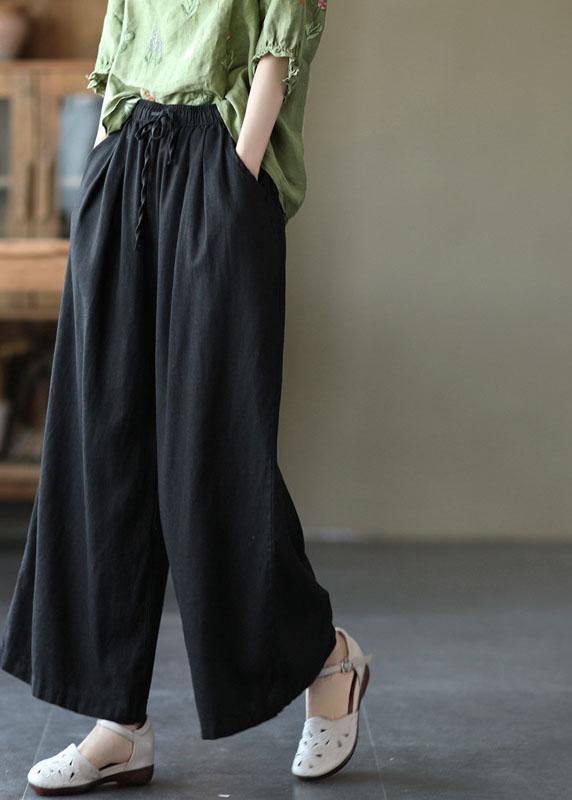 Beautiful Beige Elastic Waist tie waist Wide Leg Pants Linen - bagstylebliss