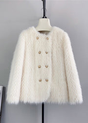 Beautiful Beige O Neck Double Breast Mink Cashmere Coats Winter