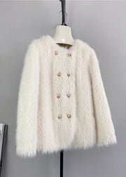 Beautiful Beige O Neck Double Breast Mink Cashmere Coats Winter