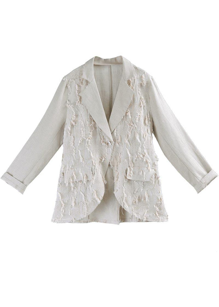 Beautiful Beige Pockets Cotton Linen Coat Summer - bagstylebliss