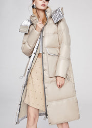 Beautiful Beige Stand Collar Graphic Casual Winter Duck Down Jacket