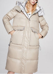 Beautiful Beige Stand Collar Graphic Casual Winter Duck Down Jacket