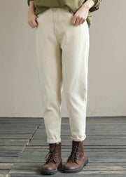 Beautiful Beige Trousers Women's Spring Elastic Waist Fabrics Pant - bagstylebliss