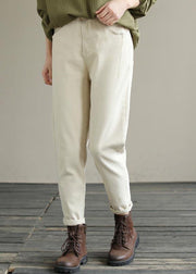 Beautiful Beige Trousers Women's Spring Elastic Waist Fabrics Pant - bagstylebliss