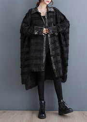 Beautiful Black Asymmetrical Pockets Patchwork Button Trench Coats Fall