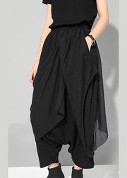 Beautiful Black Chiffon Patchwork Asymmetrical Design Casual Fall Pants