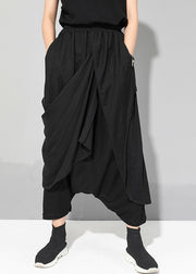 Beautiful Black Chiffon Patchwork Asymmetrical Design Casual Fall Pants