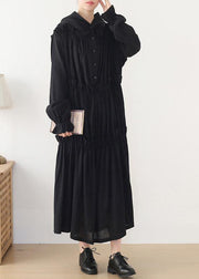 Beautiful Black Cinched hooded Spring Cotton Dress - bagstylebliss