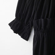 Beautiful Black Cinched hooded Spring Cotton Dress - bagstylebliss