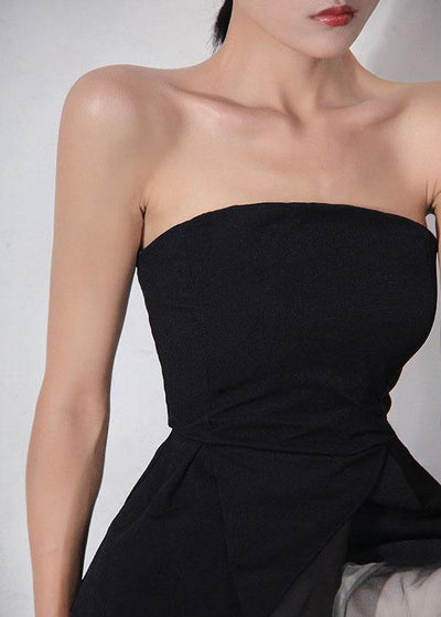Beautiful Black Cold Shoulder Slash neck asymmetrical design Breast wrapping Cotton Top Summer - bagstylebliss