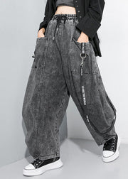 Beautiful Black Grey Cinched Patchwork denim Pants Trousers Spring