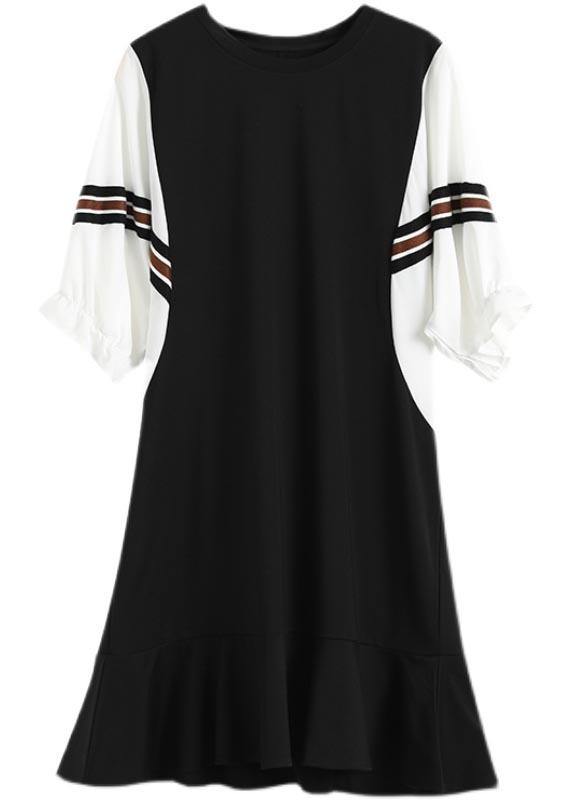 Beautiful Black Patchwork Batwing Sleeve Summer Cotton Dress - bagstylebliss