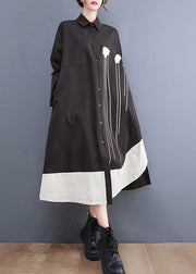 Beautiful Black Peter Pan Collar Button Patchwork Long Dresses Long sleeve