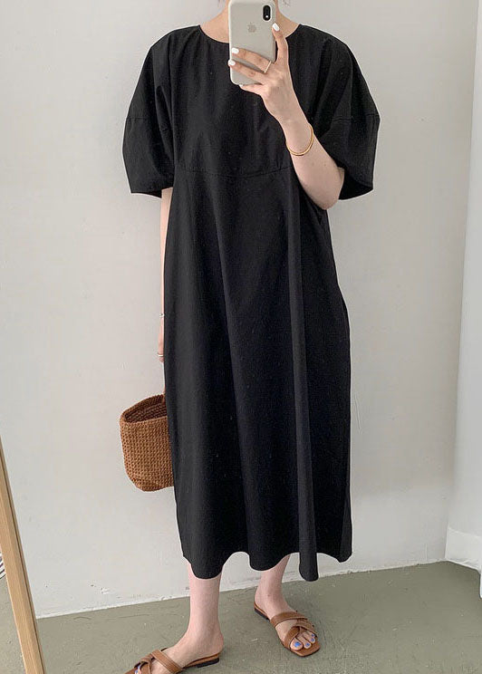 Beautiful Black Pockets Loose Cotton Dress Spring