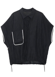 Beautiful Black Pockets Peter Pan Collar Button Cotton Top Summer - bagstylebliss