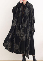 Beautiful Black Print Peter Pan Collar Button Long Trench coats - bagstylebliss