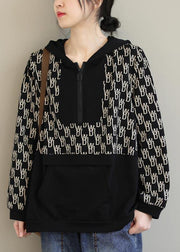 Beautiful Black Print Tunics For Women Hooded Pockets Spring Tops - bagstylebliss