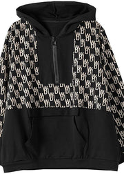 Beautiful Black Print Tunics For Women Hooded Pockets Spring Tops - bagstylebliss