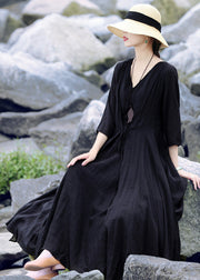 Beautiful Black V Neck Asymmetrical Design Maxi Dresses Summer